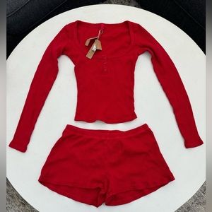 Skims intimates and sleepwear waffle long sleeve and shorts